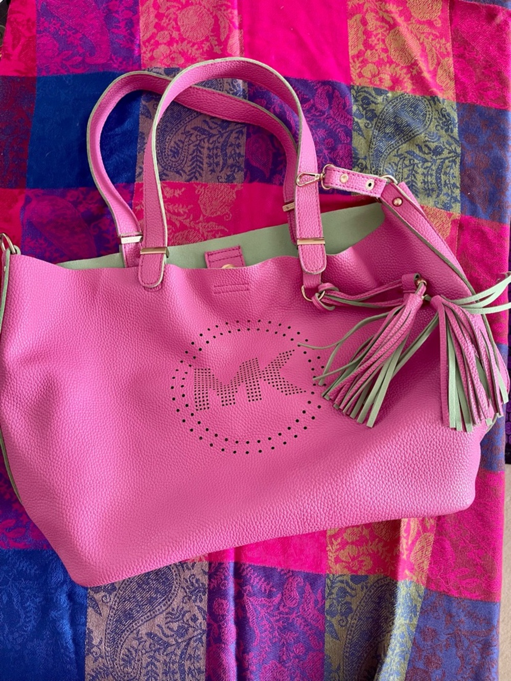 Michael Kors Hot Pink Tote with Light Green Accents